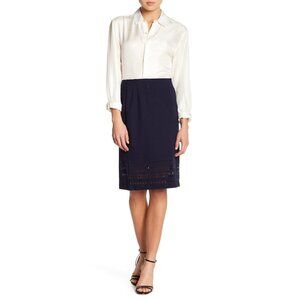🆕AMANDA & CHELSEA Nordstrom Laser Cutout Stretch Pencil Skirt Navy Blue X-Large
